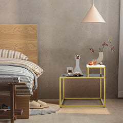 2 Tier Stepped Side Table with Gold Metal Frame and Marble Look Tops