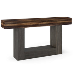 2-Tier Farmhouse Console Table 63 inches Long with Storage Shelf-Rustic Brown