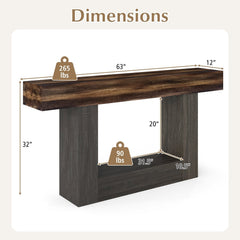 2-Tier Farmhouse Console Table 63 inches Long with Storage Shelf-Rustic Brown