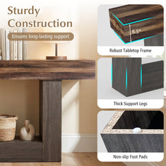 2-Tier Farmhouse Console Table 63 inches Long with Storage Shelf-Rustic Brown