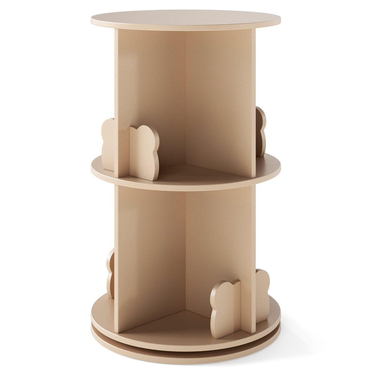 2 Tier Freestanding Kids Rotating Bookshelf Storage Rack with Bear Baffles-Natural
