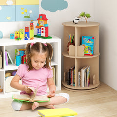 2 Tier Freestanding Kids Rotating Bookshelf Storage Rack with Bear Baffles-Natural