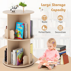 2 Tier Freestanding Kids Rotating Bookshelf Storage Rack with Bear Baffles-Natural