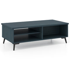 2-Tier Mid Century Modern Coffee Table with Storage Shelves Compartments-Blue