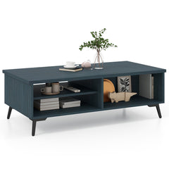 2-Tier Mid Century Modern Coffee Table with Storage Shelves Compartments-Blue