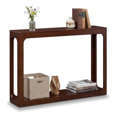 2-Tier Mid Century Wood Console Table with Storage Shelf-Brown