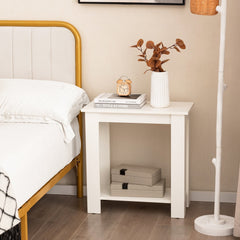 Compact 2 Tier End Table with Storage Shelf, White Finish