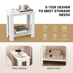 Compact 2 Tier End Table with Storage Shelf, White Finish