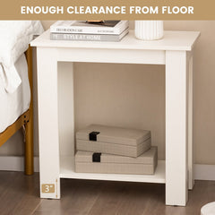Compact 2 Tier End Table with Storage Shelf, White Finish