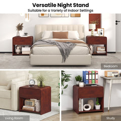 2-Tier Modern Style Nightstand with Drawer and Open Shelf for Bedroom-Walnut