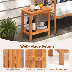 2-Tier Outdoor Acacia Wood Side Table with Slatted Tabletop and Storage Shelf