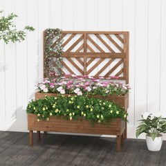 2-Tier Raised Garden Bed with Trellis-Brown
