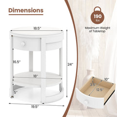 2-Tier Round End Table Mid Century Modern Nightstand-White