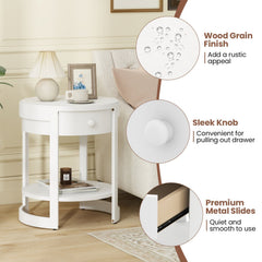 2-Tier Round End Table Mid Century Modern Nightstand-White