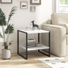 2-Tier Square End Table with Reversible Storage Shelf, White