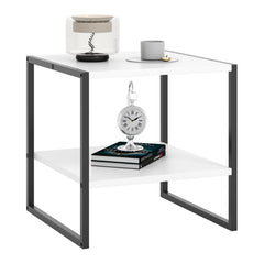 2-Tier Square End Table with Reversible Storage Shelf, White