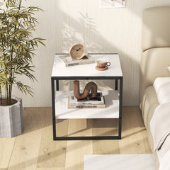 2-Tier Square End Table with Reversible Storage Shelf, White