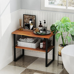 2-Tier Solid Teak End Table and Storage Shelf