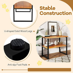 2-Tier Solid Teak End Table and Storage Shelf