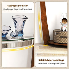 2-tier Tempered Glass Console Table with Clear Glass Top and Open Shelf-Walnut