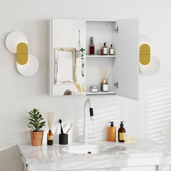 Double Door Bathroom Wall Cabinet with Mirror and Adjustable Shelf