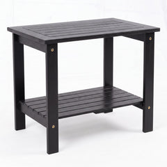 2-Tier Wood Patio End Table with Slatted Tabletop and Storage Shelf for Backyard-Black