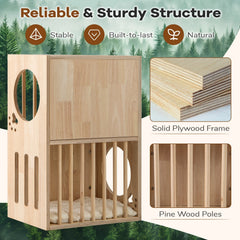 2-tier Wooden Cat Condo Indoor Symmetrical Cat House with Removable Cushions