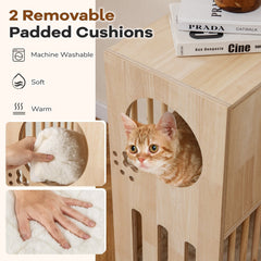 2-tier Wooden Cat Condo Indoor Symmetrical Cat House with Removable Cushions