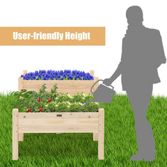 2 Tier Elevated Wooden Planter Box with Legs, Natural Fir Raised Garden Bed with Drain Holes