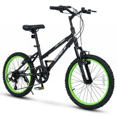 20 Inch Kids Mountain Bike with Shimano 7 Speed and Suspension Fork, Black