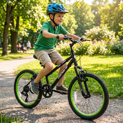 20 Inch Kids Mountain Bike with Shimano 7 Speed and Suspension Fork, Black