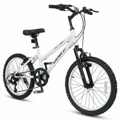 20 Inch Kids Mountain Bike with Shimano 7 Speed and Suspension Fork, White