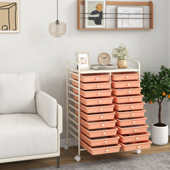 20 Drawers Rolling Storage Cart Studio Organizer-Peach