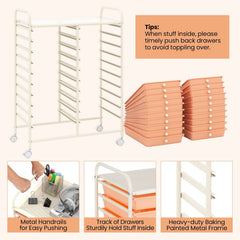 20 Drawers Rolling Storage Cart Studio Organizer-Peach
