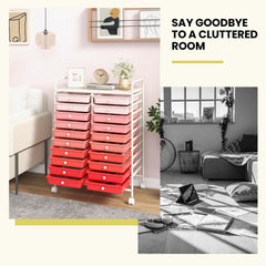 20 Drawers Rolling Storage Cart Studio Organizer-Gradient Pink
