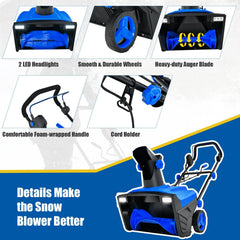 20 Inch 120V 15Amp Electric Snow Thrower, with 180° Rotatable Chute-Blue