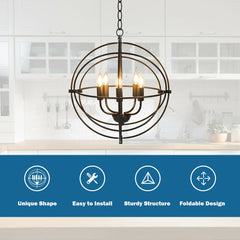 20 Inch 5 Lights Metal Chandelier with Pivoting Interlocking Rings