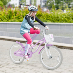 20 Inch Kids Bike with Basket, Kickstand and Adjustable Seat, Purple
