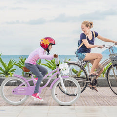 20 Inch Kids Bike with Basket, Kickstand and Adjustable Seat, Purple