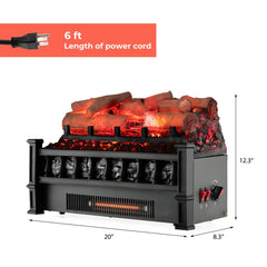 20 Inch Electric Fireplace Heater with Realistic Birchwood Ember Bed-Black