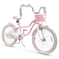 20 Inch Girls Bike with Basket, Streamers and Kickstand, Mermaid Theme, Pink