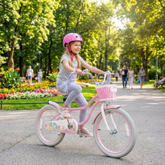 20 Inch Girls Bike with Basket, Streamers and Kickstand, Mermaid Theme, Pink