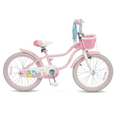 20 Inch Girls Bike with Basket, Streamers and Kickstand, Mermaid Theme, Pink