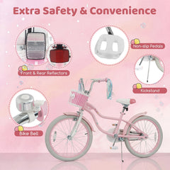 20 Inch Girls Bike with Basket, Streamers and Kickstand, Mermaid Theme, Pink