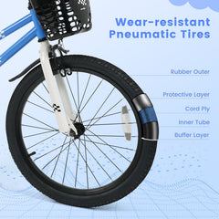 20 Inch Kids Bike with Kickstand, Basket and Mudguards, Navy