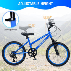 20 Inch Kids Mountain Bike with Shimano 7 Speed and Suspension Fork, Blue