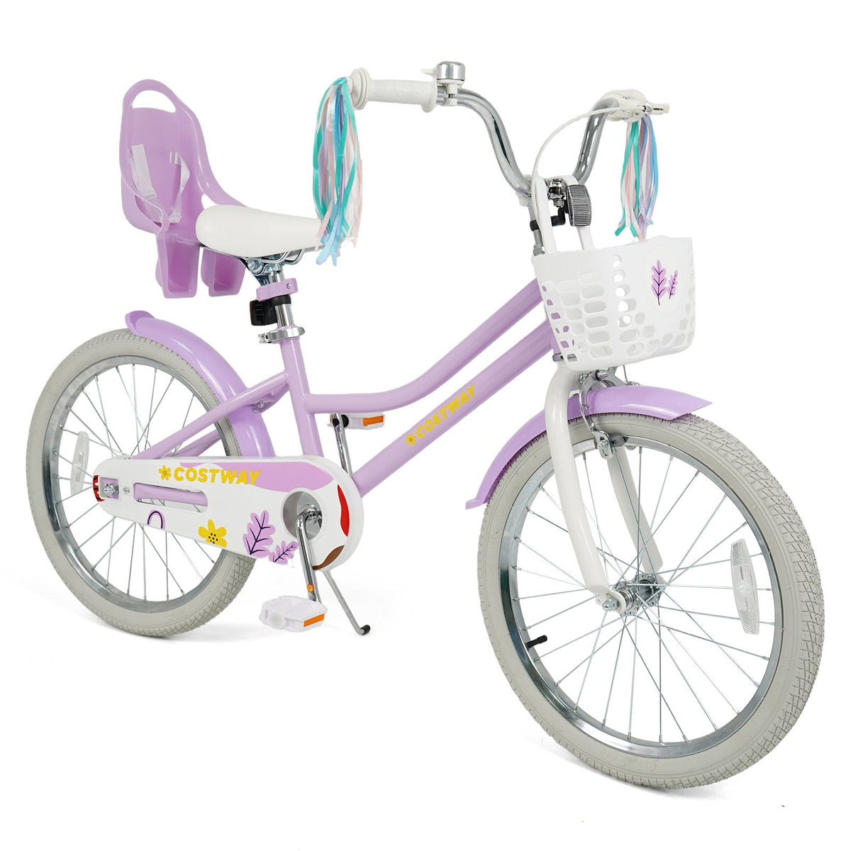 20 Inch Girls Bike with Doll Seat, Basket and Kickstand, Purple