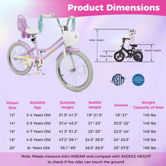 20 Inch Girls Bike with Doll Seat, Basket and Kickstand, Purple
