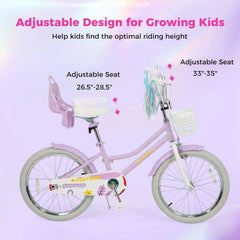 20 Inch Girls Bike with Doll Seat, Basket and Kickstand, Purple