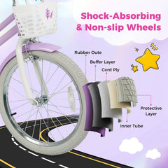 20 Inch Girls Bike with Doll Seat, Basket and Kickstand, Purple
